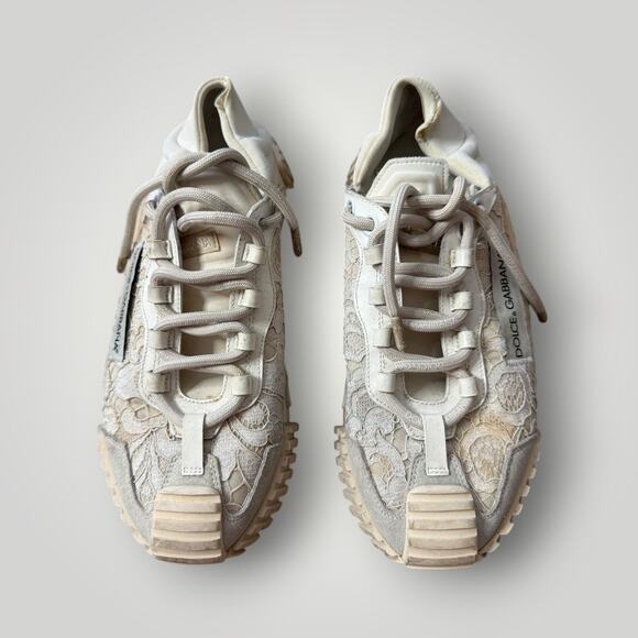 Dolce & Gabbana Lace Sneakers Beige Floral Made in Italy Women’s Size 40 - Picture 2 of 16